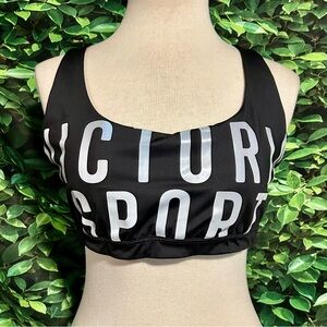 Victoria's Secret Sport Bra Black Silver Shimmer Logo Front Padded Womens Large